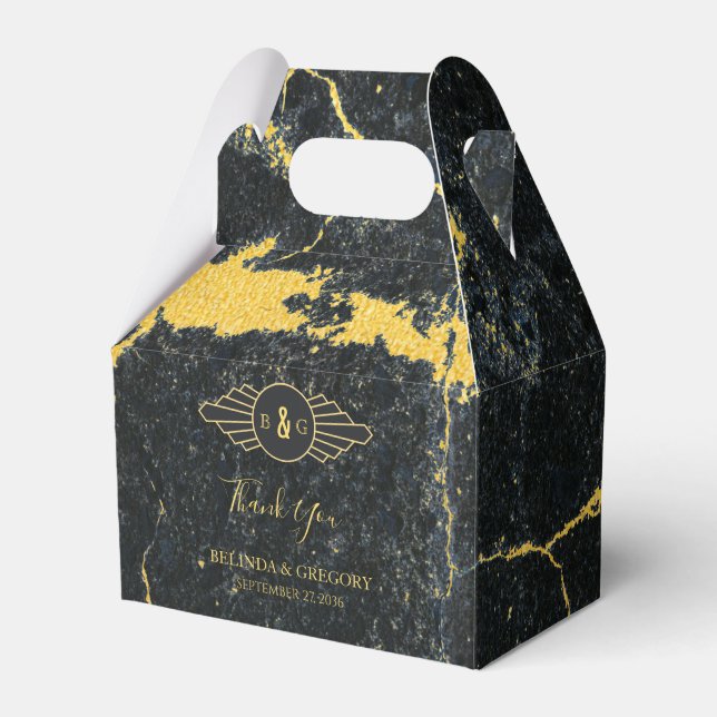 Black Gold Marble Art Deco Wedding  Favor Box (Front Side)