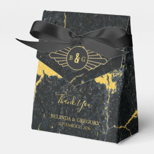 Black Gold Marble Art Deco Wedding Favor Box