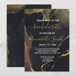 black & Gold Marble  bachelor invitation