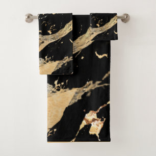 Black & Gold Marble Bath Towel Set