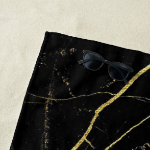 Black & Gold Marble  Beach Towel