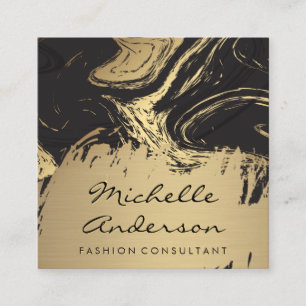 Black Gold Marble Brushed   Metallic Gold Brushed Square Business Card