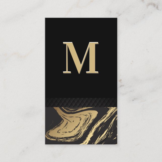Black Gold Marble | Classic Monogram Business Card (Front)