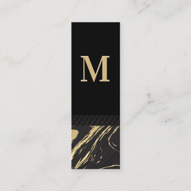 Black Gold Marble | Classic Monogram Mini Business Card (Front)