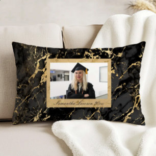 Black Gold Marble Custom Graduation Photo Accent Pillow