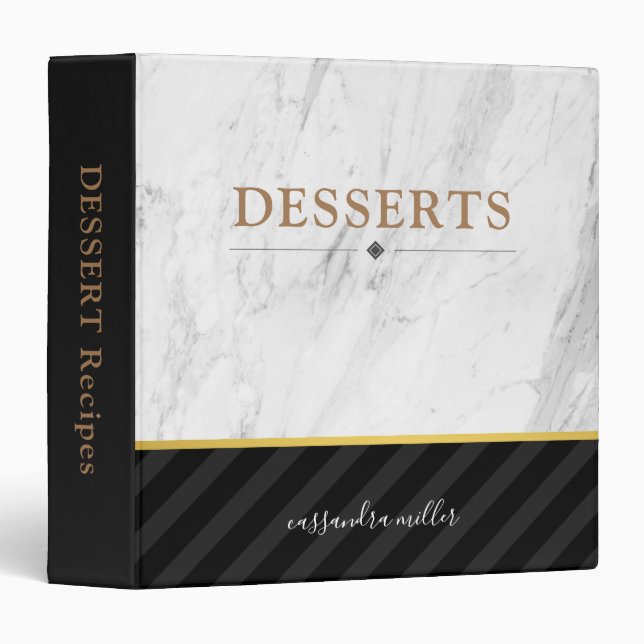 Black Gold Marble Desserts Recipe Binder (Front/Spine)
