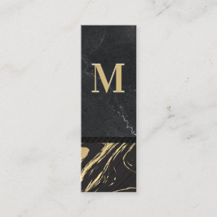 Black Gold Marble Engraved Monogram Mini Business Card