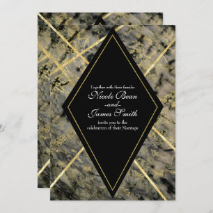 Black & Gold Marble Glam Invitations de mariage