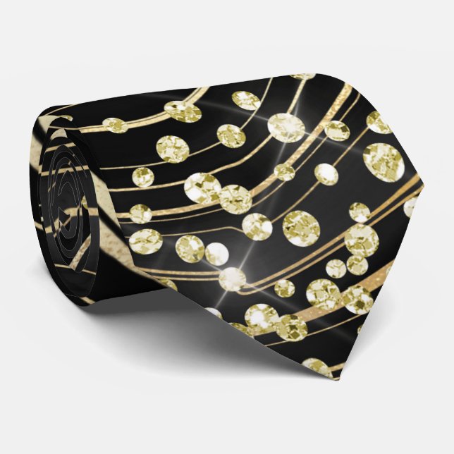 Black & Gold Marble Glitter Necktie (Rolled)