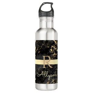 Black & Gold Marble, Gold Bar, DIY Name & Monogram 710 Ml Water Bottle