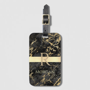 Black/Gold Marble, Gold Bar, DIY Name/Monogram Vs2 Luggage Tag