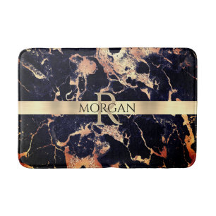 Black+Gold Marble Lg Gold Stripe Name+Monogram Vs2 Bath Mat