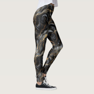 Black Gold Marble Luxury Abstract Pattern Leggings