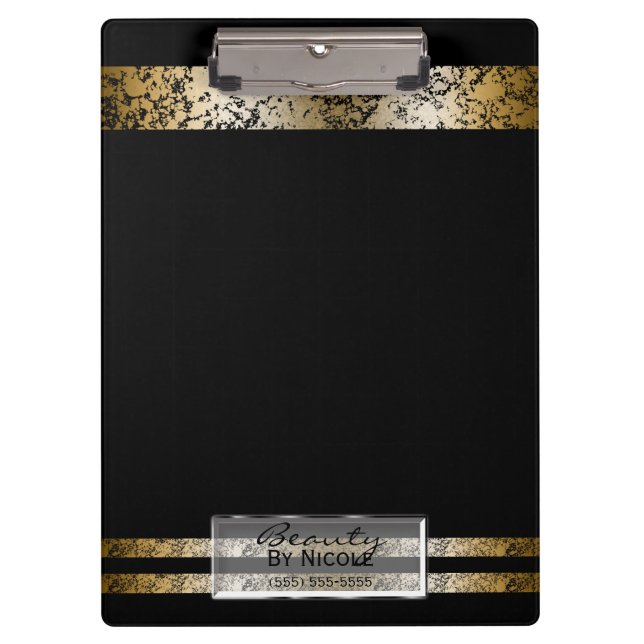 Black & Gold Marble Modern Fashion Personalized Clipboard (Front)