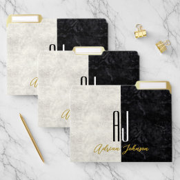 Black Gold Marble Monogram File Folder