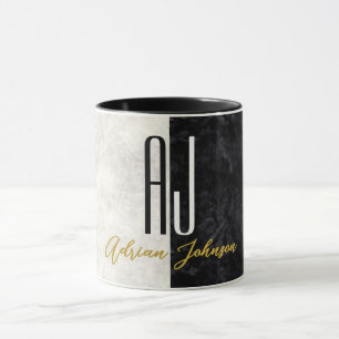 Black Gold Marble Monogram Mug
