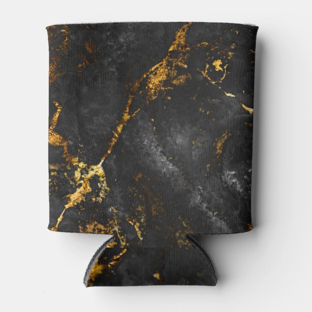 Black Gold Marble, Natural Pattern. Can Cooler (Front)