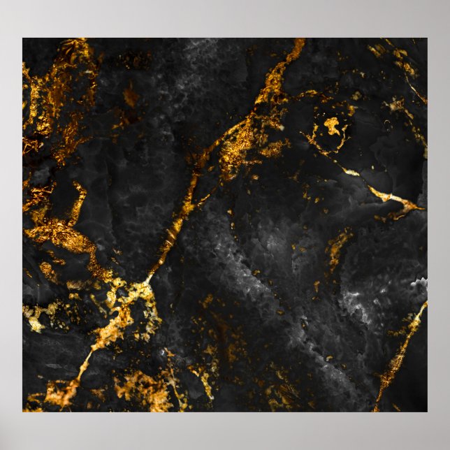 Black Gold Marble, Natural Pattern. Poster (Front)
