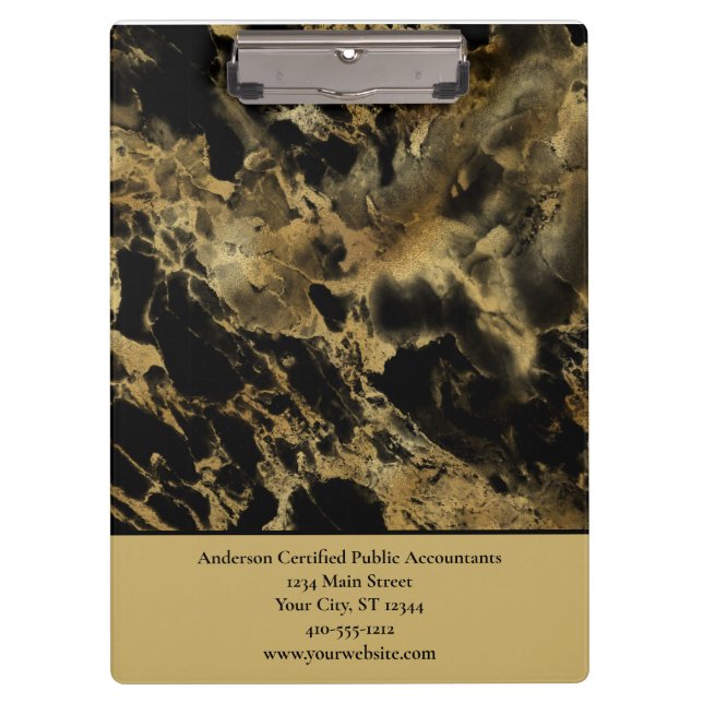 Black Gold Marble Personalized Business  Clipboard (Front)