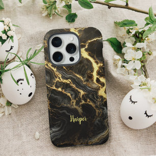 Black Gold Marble Personalized iPhone Case