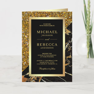 Black Gold Marble Photo QR Code Wedding Invitation