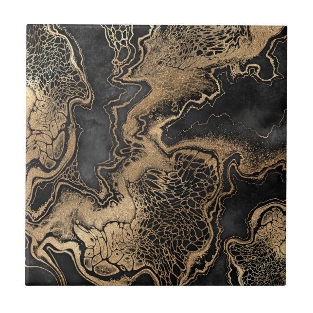 Black Gold Marble Pretty Tile (Front)