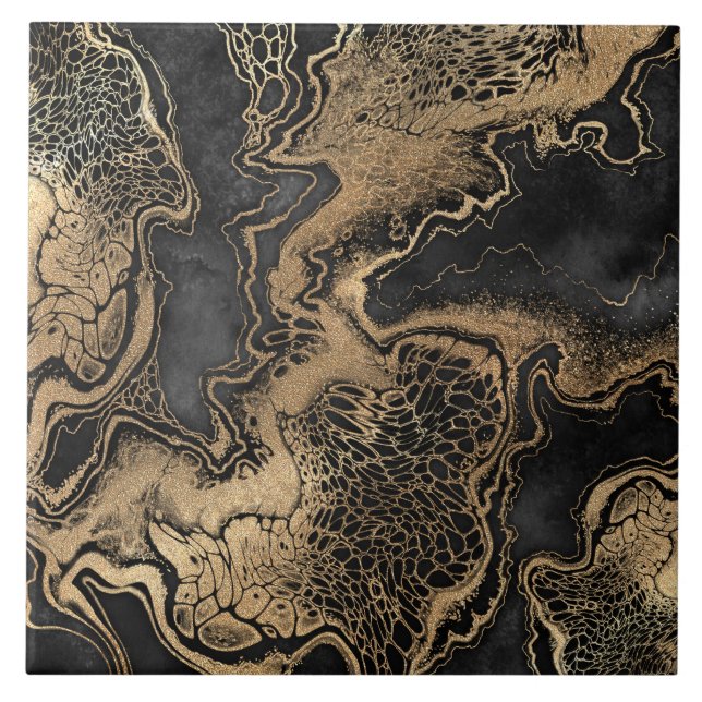 Black Gold Marble Pretty Tile (Front)