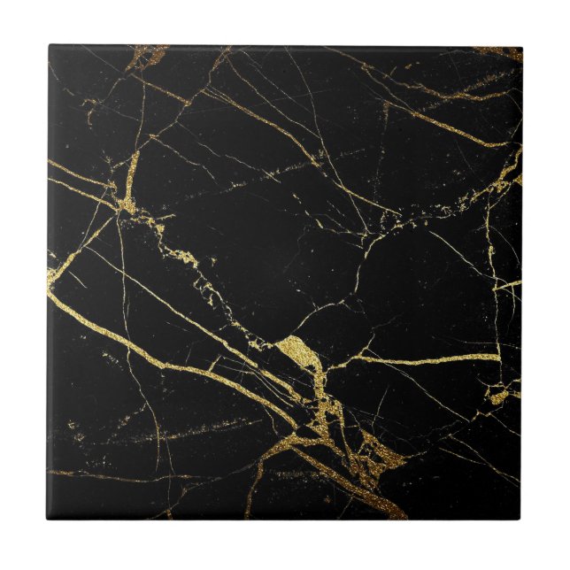 Black & Gold Marble Print Backsplash Ceramic Tile (Front)