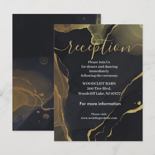 black & Gold Marble  reception card (Front/Back)