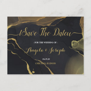 black & Gold Marble Save the Date Postcard