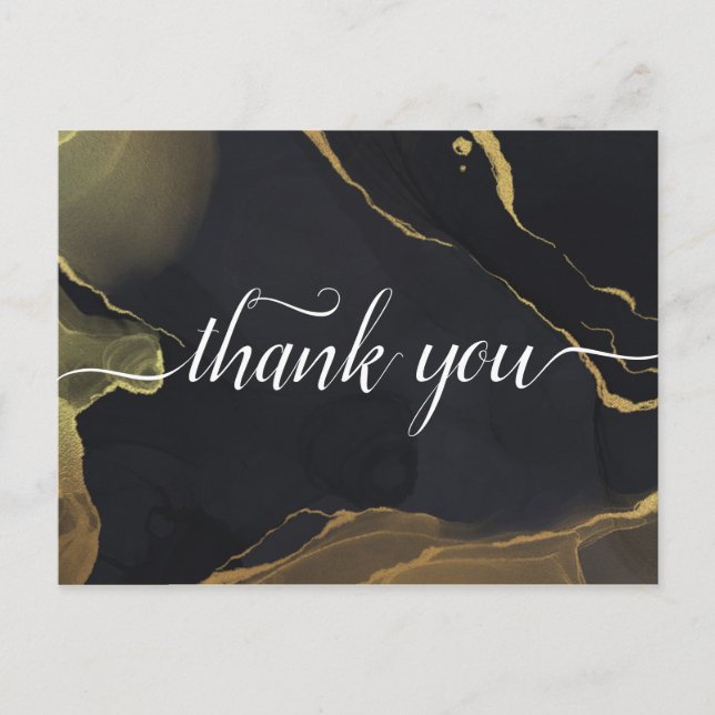 black & Gold Marble  Thank you Postcard (Front)