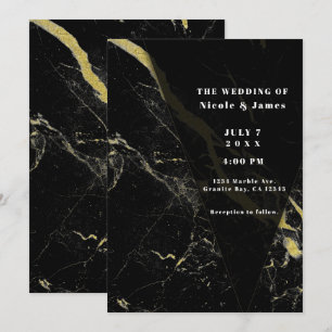 Black Gold Marble Veining Minimal Elegant Wedding  Invitation