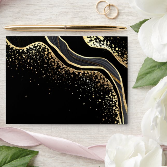 black & gold marble wedding envelope (Wedding)