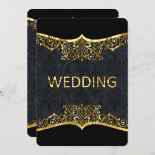 Black Gold Mariage damassé Elegant Invitation Fron