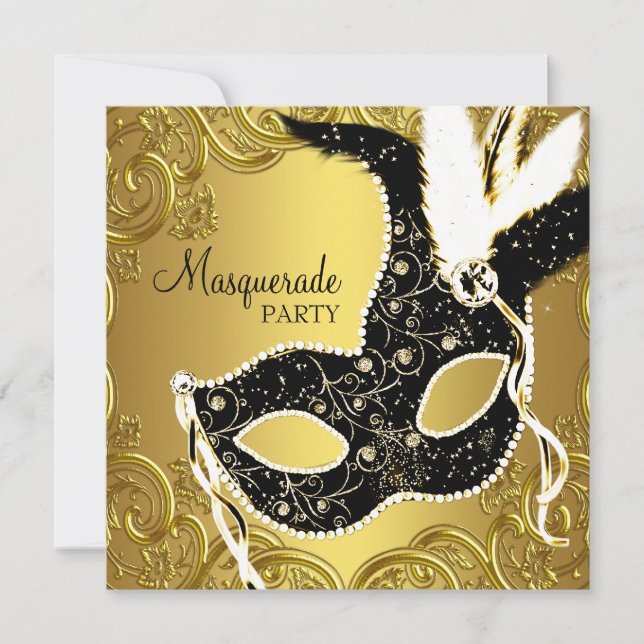 Black Gold Mask Masquerade Ball Party Invitation (Front)