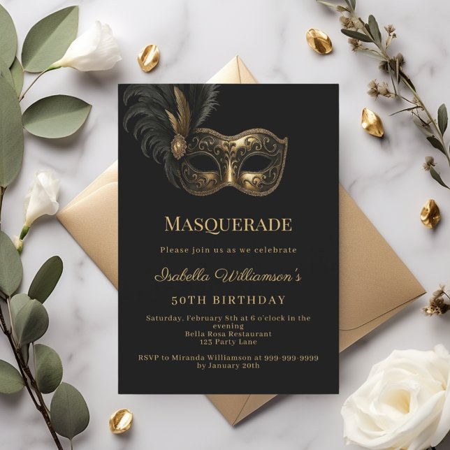 Black gold Masquerade birthday party Invitation (Creator Uploaded)