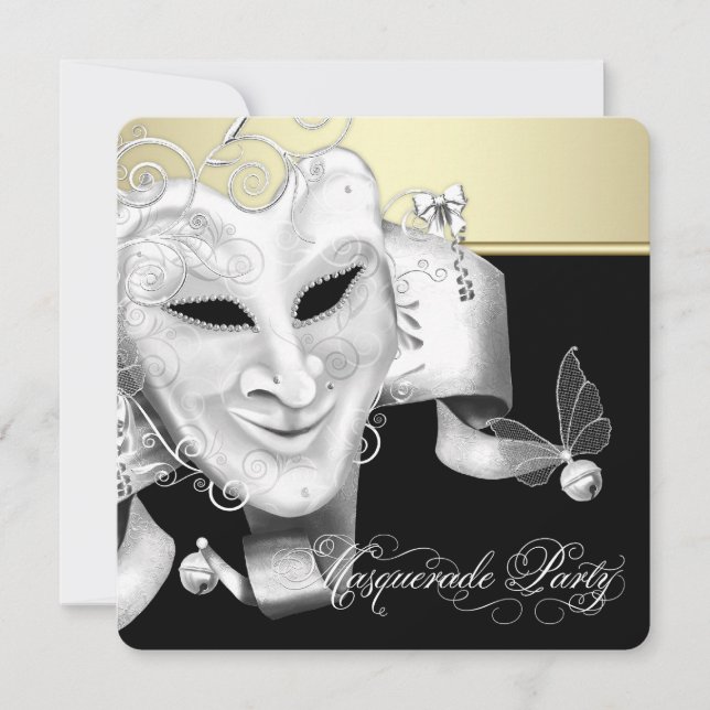 Black Gold Masquerade Party Invitation (Front)