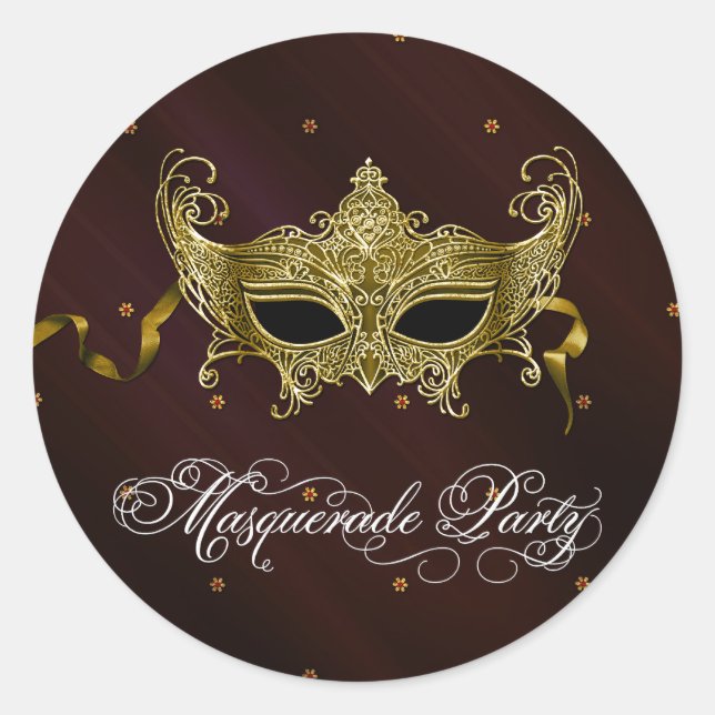 Black Gold Masquerade Party Stickers (Front)