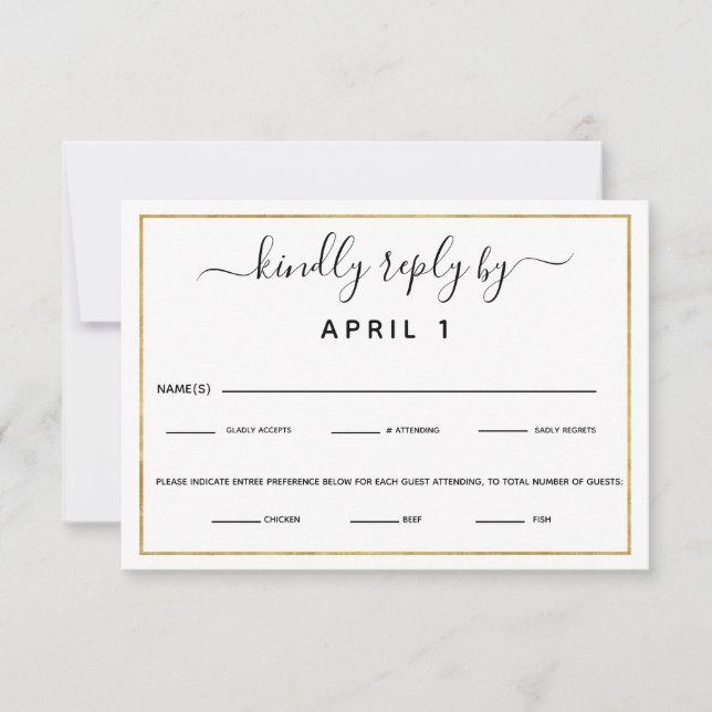 Black & Gold Meal Choice Reception Dinner RSVP Card (Front)