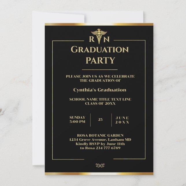  Black & Gold Medical Graduation Party Invitation (Front)