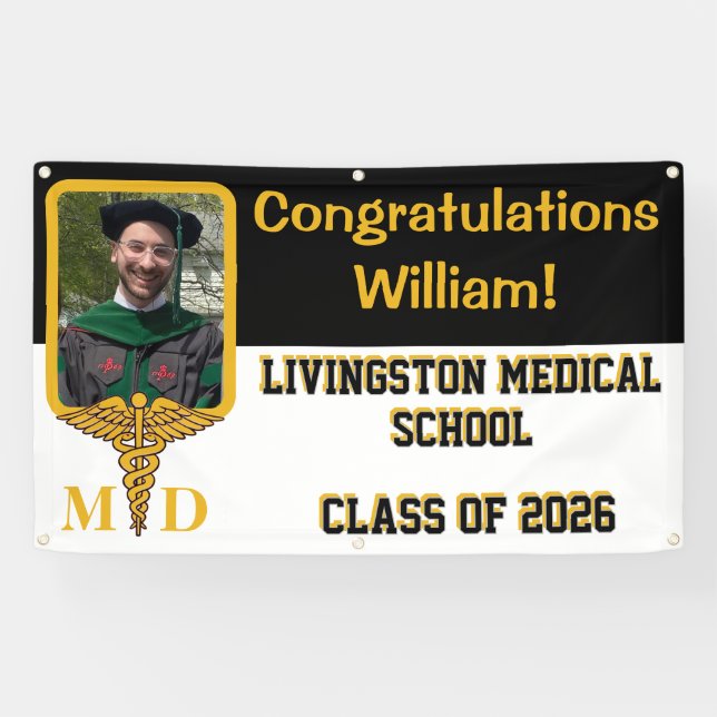 Black & Gold Medical School Graduation Banner (Horizontal)