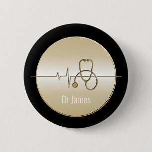 Black Gold Medical Stethoscope Heartbeat 2 Inch Round Button