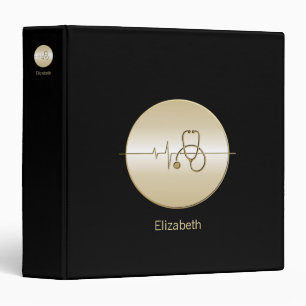 Black Gold Medical Stethoscope Heartbeat Binder