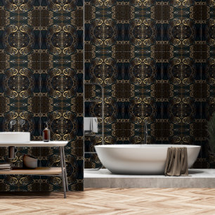 Black & Gold Medieval Engraved Ornamental Shield Wallpaper