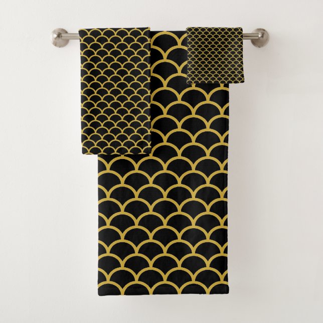 BLACK GOLD MERMAID THEME BATHROOM TOWEL SET (Insitu)