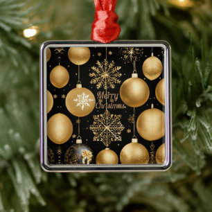 Black & Gold Merry Christmas Ball Ceramic Ornament