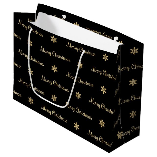 Black & Gold  Merry Christmas Gift Bag (Front Angled)
