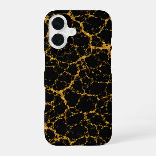 Black Gold Metallic Crackle Marble Vein Pattern iPhone 16 Case
