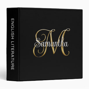 Black Gold Metallic Curly Signature M Monogram Binder