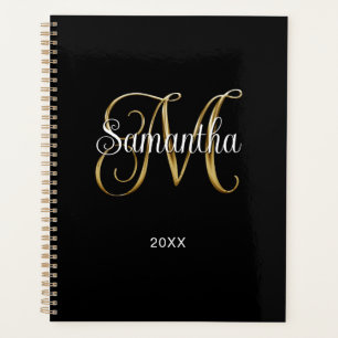Black Gold Metallic Curly Signature M Monogram Planner